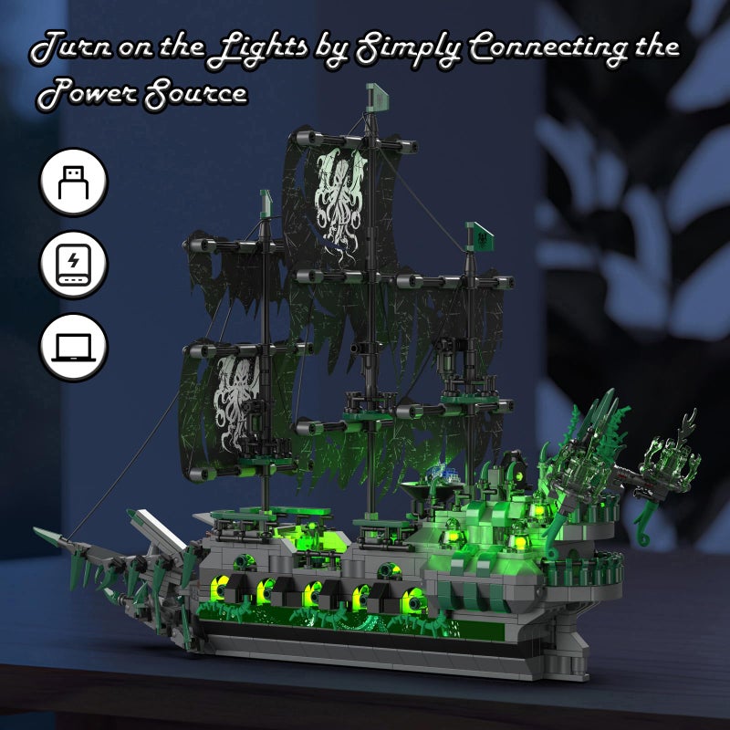 JMBricklayer Pirate Ship Building Toys with Lights, Ghost Ship Flying Dutchman Model Ship Boat 40001, Toy Building Sets for Adults, Easter Decor Christmas Birthday Easter Gifts (1100 PCS) - Image 2