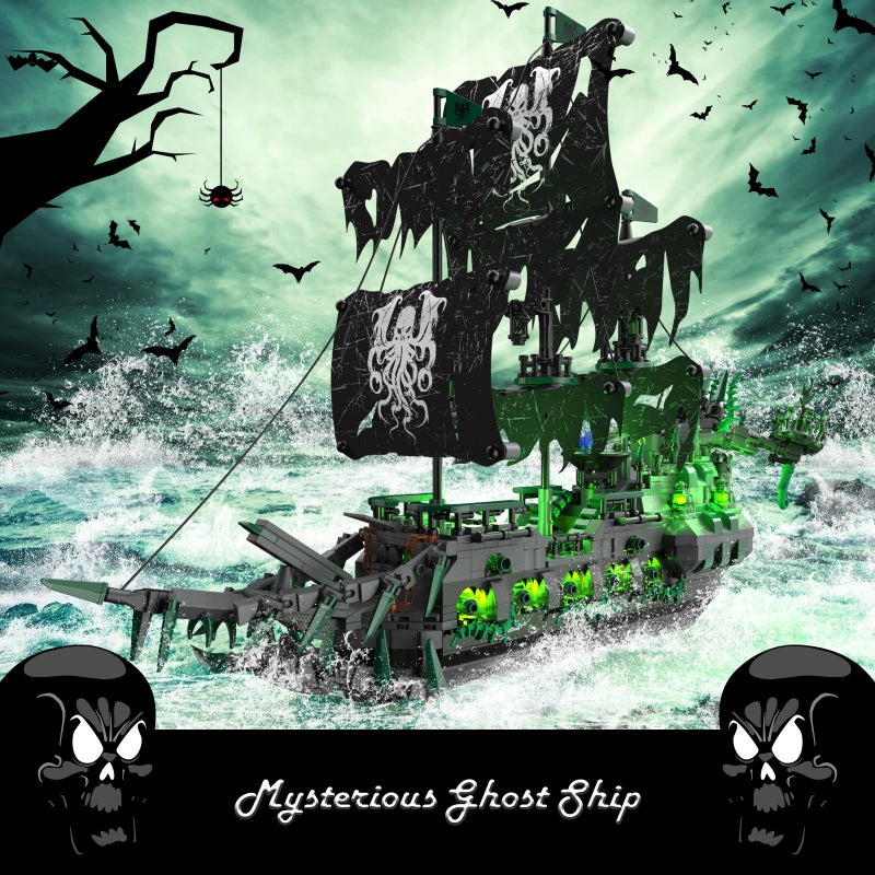 JMBricklayer Pirate Ship Building Toys with Lights, Ghost Ship Flying Dutchman Model Ship Boat 40001, Toy Building Sets for Adults, Easter Decor Christmas Birthday Easter Gifts (1100 PCS) - Image 3
