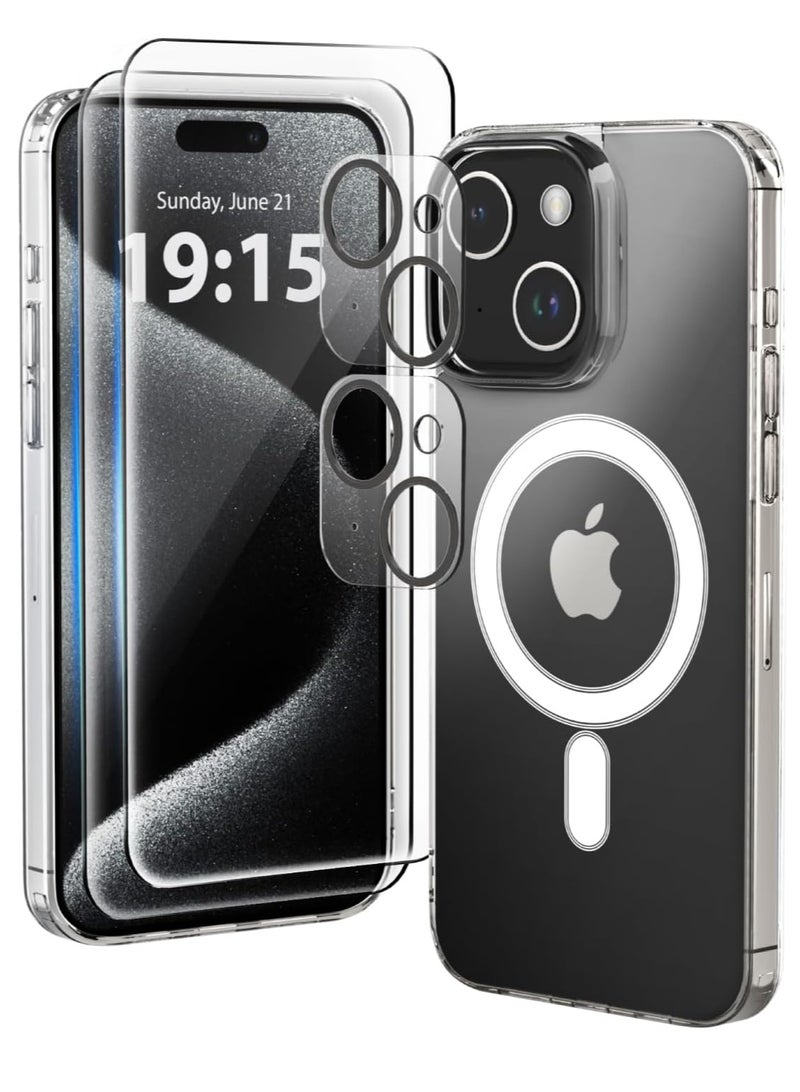 ELTRAZONE  Designed for iPhone 14 Plus Case, [Clear] 5 in 1 [Non Yellowing] Case with 2X Tempered Glass Screen and 2X Camera Lens Protectors, Shockproof and Air-Guard Corners (Clear MagSafe) - Image 1
