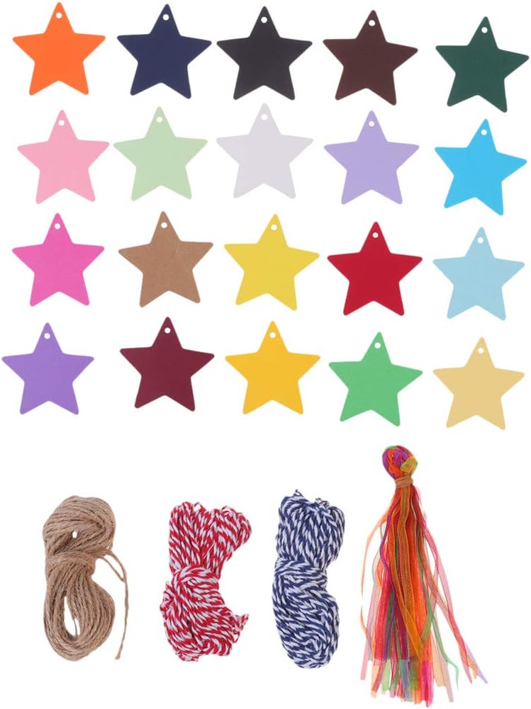 كلاراكو مجموعة من 200 بطاقة ورقية من كلاركو مع خيوط من الجوت على شكل نجمة ملونة لتزيين حفلات أعياد الميلاد وحفلات الزفاف والهدايا والحرف الفنية - Image 1
