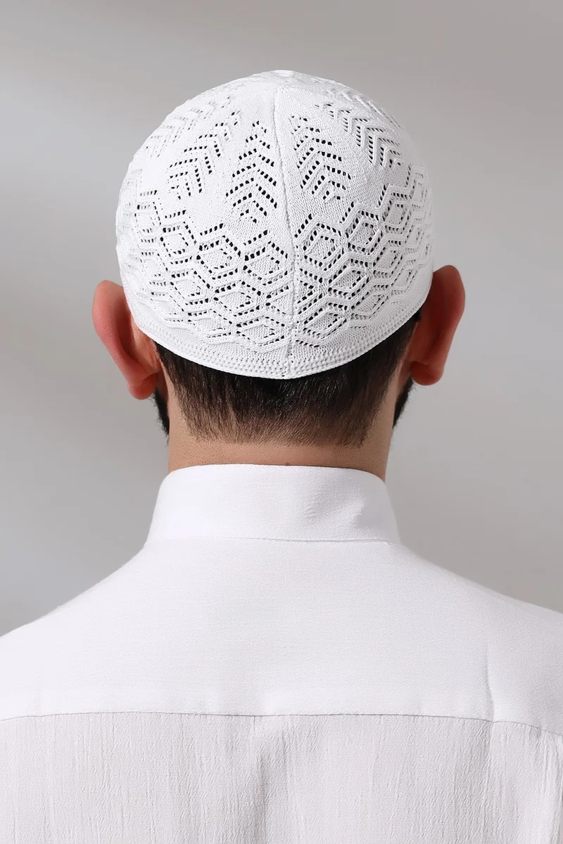 İhvan Online Kubbetül Hadra Platinum Series Lace Detailed Knitted Prayer Skull White