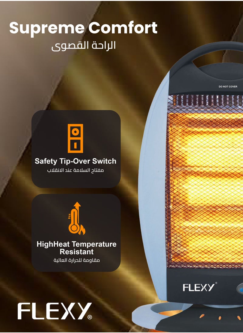 Flexy FLEXY Halogen Heater 1200W with 3 Heat Settings, Remote Control, Safety Tip Switch, Toppable Resistant, Instant Heat & Light, Safety Mesh Grill, Oscillation, Carry Handle, 2-Year Warranty, 220-240V, 50/60Hz  - Image 4