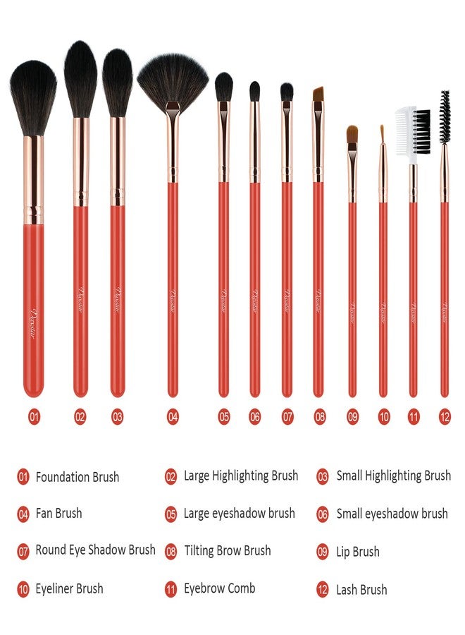 Daxstar Makeup Brushes Set Professional - 12pcs Orange Make up Brush Set Foundation Eyebrow Blush Concealer Face Powder Eye Shadows Highlight Brush Kit Wooden Handle - Image 3