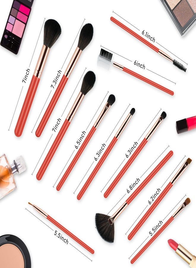 Daxstar Makeup Brushes Set Professional - 12pcs Orange Make up Brush Set Foundation Eyebrow Blush Concealer Face Powder Eye Shadows Highlight Brush Kit Wooden Handle - Image 2