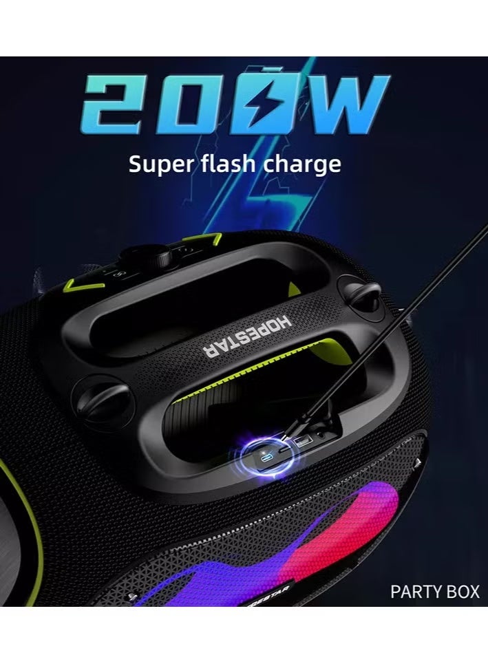 HOPESTAR Party Box 120W Portable Bluetooth Speaker with Dual Wireless Microphones, 20W Fast Charging, IPX6 Waterproof, 10-Hour Playtime, RGB Lights – Ideal for Outdoor, Karaoke, - Image 5