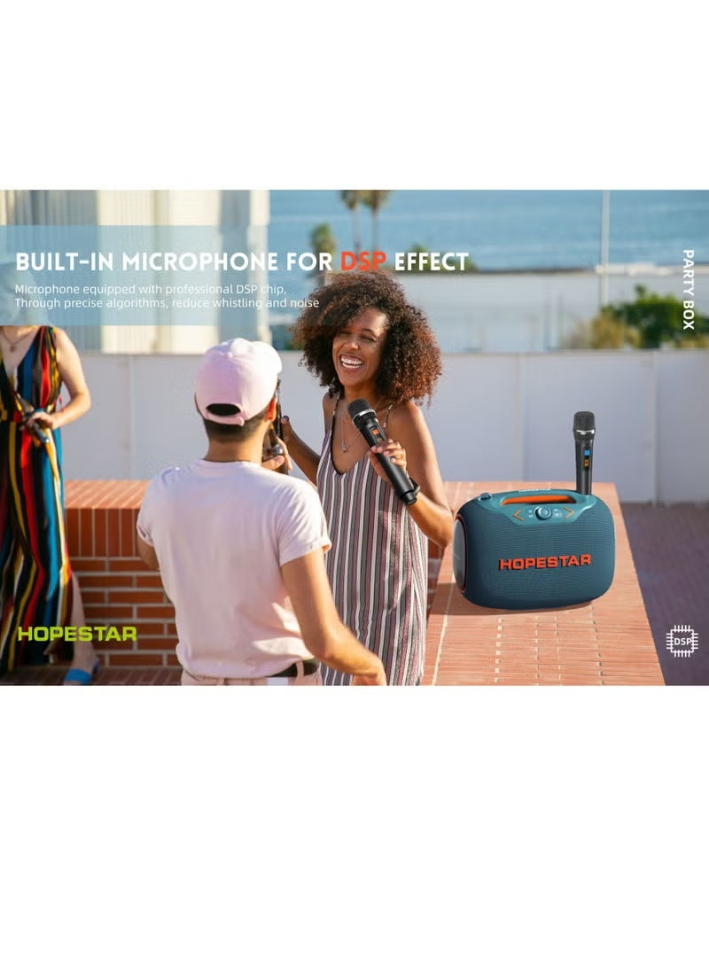 HOPESTAR Party Box 120W Portable Bluetooth Speaker with Dual Wireless Microphones, 20W Fast Charging, IPX6 Waterproof, 10-Hour Playtime, RGB Lights – Ideal for Outdoor, Karaoke, - Image 2