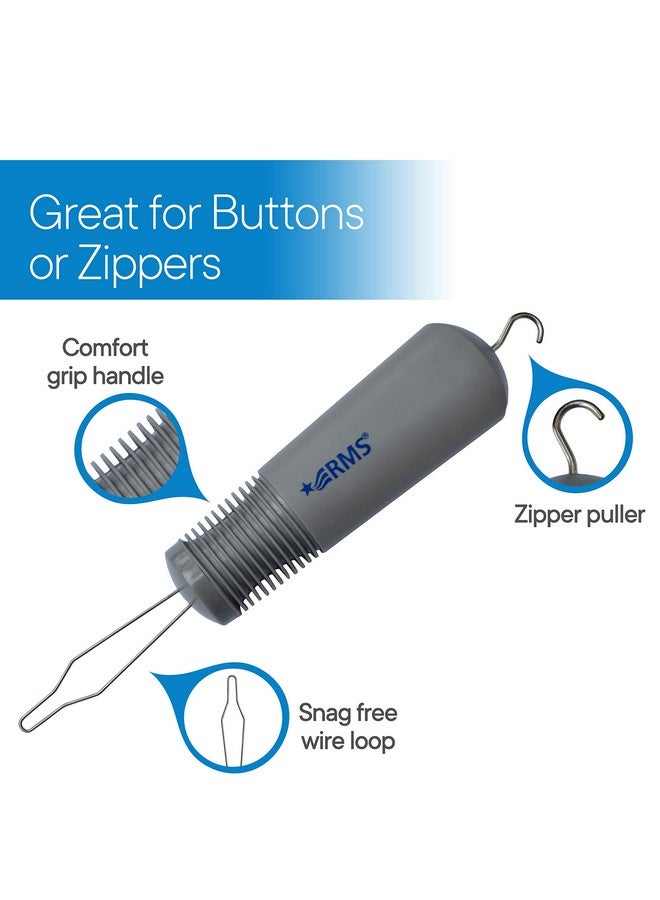 RMS RMS Button Hook with Zipper Pull - Button Assist Device with Comfort & Wide Grip, Shirt & Coat Buttoning Aid Ideal for Limited Dexterity Caused by Arthritis (Grey)  - Image 5
