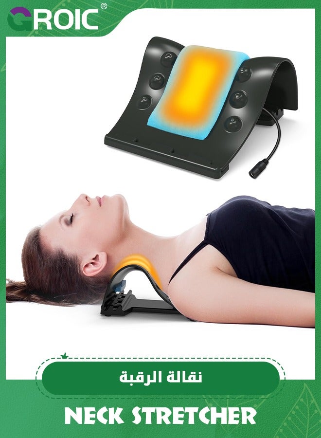 GROIC Cervical Traction Device - Heated Neck Stretcher for Instant Neck Pain Relief, Tension Headache Reduction, and TMJ Pain Relief, with Cervical Spine Pillow to Correct Neck Hump (Black) - Image 1