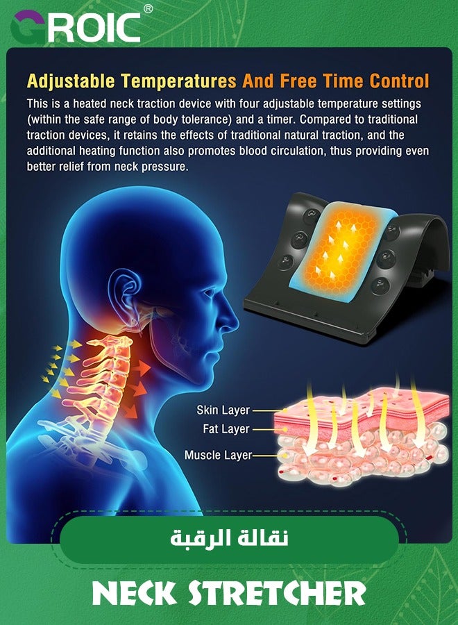 GROIC Cervical Traction Device - Heated Neck Stretcher for Instant Neck Pain Relief, Tension Headache Reduction, and TMJ Pain Relief, with Cervical Spine Pillow to Correct Neck Hump (Black) - Image 2