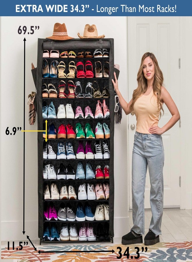 Sundaze Shoe Rack with Cover - 10 Tier Shoe Rack for Front Door Entrance, Sturdy Tall Shoe Organizer for Bedroom, Closet, Garage, Non Woven Fabric Shelf, Black, Holds Up to 50 Pairs - Image 3