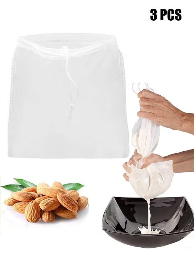 3pcs Food Grade Soy Milk Filter Bags, 200 Micron 20*30CM Fine Mesh Bag Reusable Almond Milk Bag & All Purpose Food Strainer - Fine Mesh Nylon Cheesecloth & Cold Brew Coffee Filter - Image 1