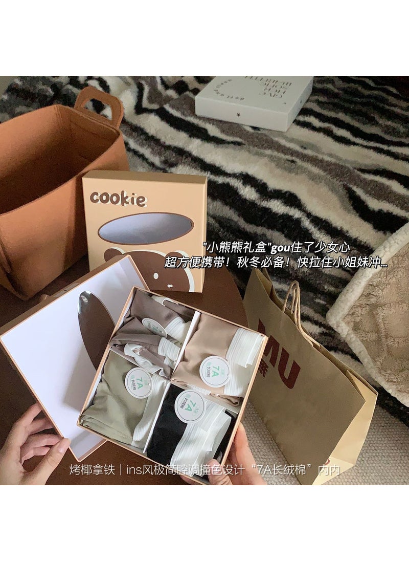 Generic - 7A Japanese Style Simple Color Blocking Seamless Mid-Waist Long Cotton Lycra Antibacterial Underwear Friendly Skin Comfortable B 4 boxed "color random hair] - Image 1