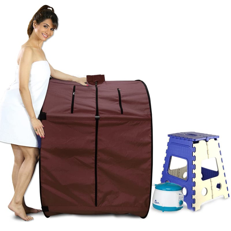 Kawachi Kawachi Portable Home Steam Sauna Bath for Health and Beauty Spa at Home with Folding Stool i03Chocolate Brown - Image 1