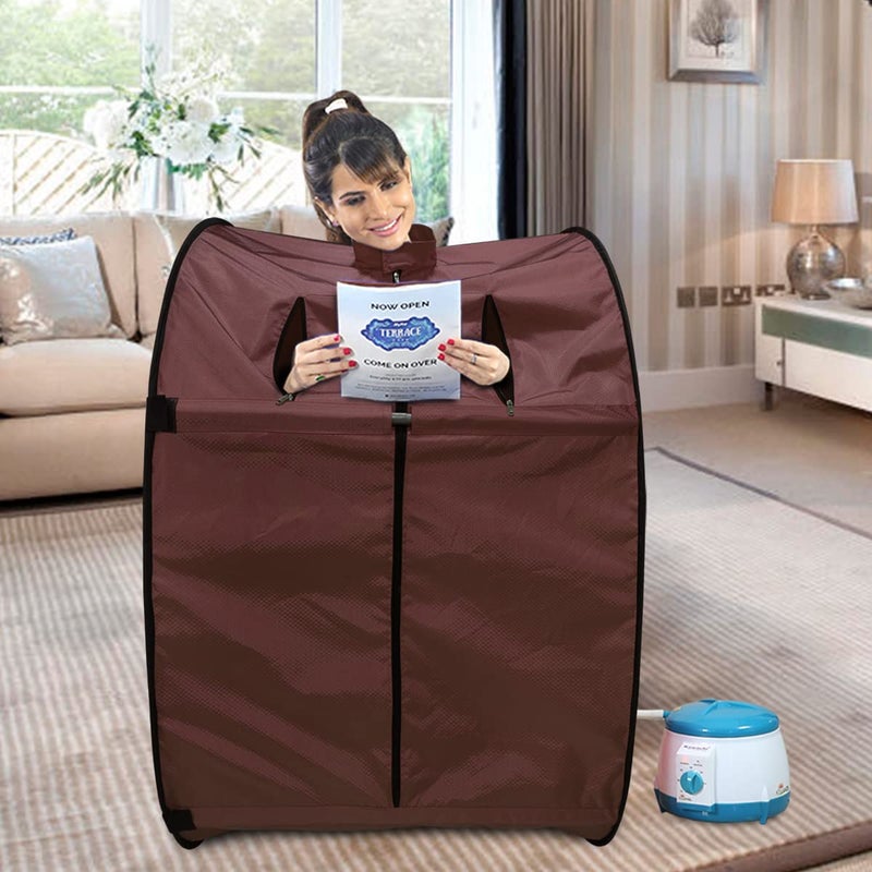 Kawachi Kawachi Portable Home Steam Sauna Bath for Health and Beauty Spa at Home with Folding Stool i03Chocolate Brown - Image 5