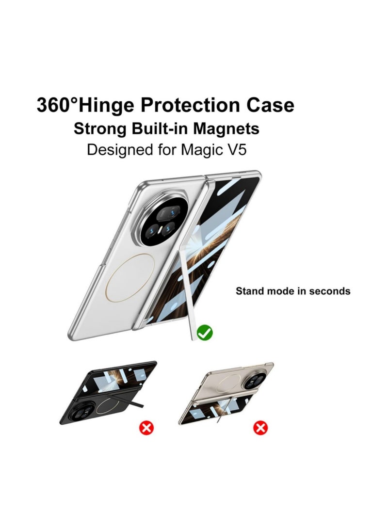 Compatible with Honor Magic V5 Case with Screen Protector  Magnetic Hinge, All-Inclusive Shockproof Protective Cover Full Body Cases Built-in Screen Protector 【Kickstand】【Wireless Charging】 (Sliver) - Image 2