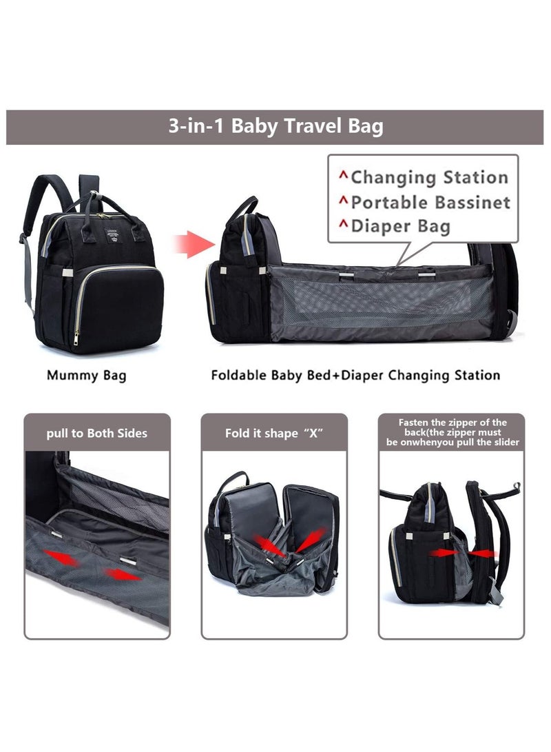 GT-Wheel Multifunctional Mummy Bag,Bassinet Bag Functions as Diaper Bag and Changing Station, Foldable Nappy Backpacks Baby Bed with Hook & Changing Pad (Green) - Image 2