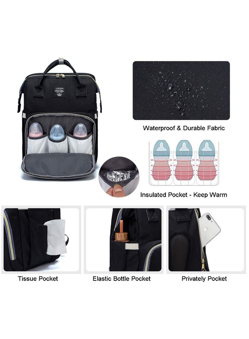 GT-Wheel Multifunctional Mummy Bag,Bassinet Bag Functions as Diaper Bag and Changing Station, Foldable Nappy Backpacks Baby Bed with Hook & Changing Pad (Green) - Image 4