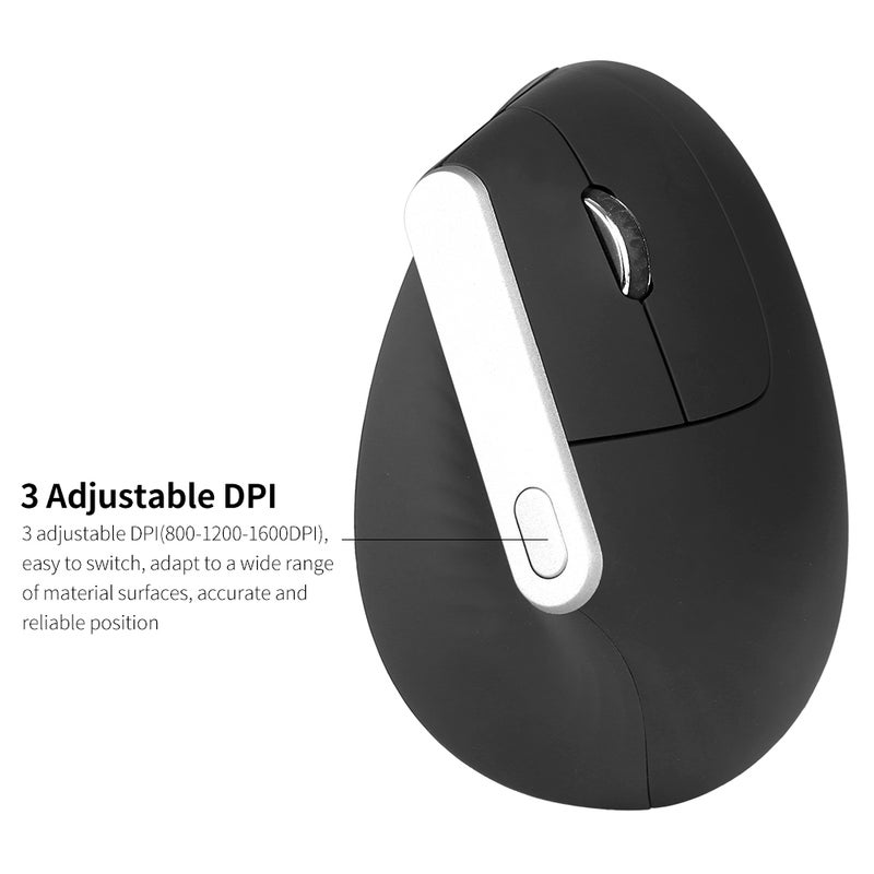 فأرة ضوئية لاسلكية 2.4G رأسية Ergonomic ب6 مفاتيح مع دبي قابلة للتعديل ب3 درجات لأجهزة الكمبيوتر المحمولة والحواسيب - لون أسود - Image 2