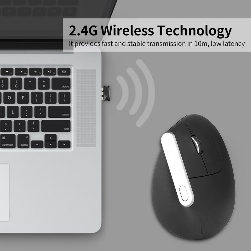 فأرة ضوئية لاسلكية 2.4G رأسية Ergonomic ب6 مفاتيح مع دبي قابلة للتعديل ب3 درجات لأجهزة الكمبيوتر المحمولة والحواسيب - لون أسود - Image 4