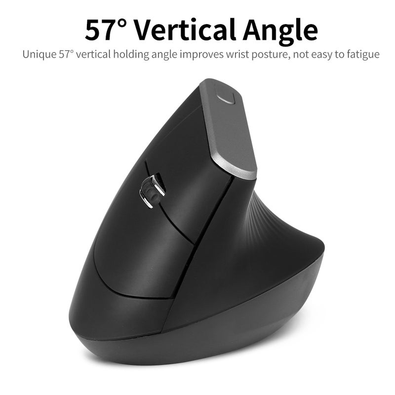 فأرة ضوئية لاسلكية 2.4G رأسية Ergonomic ب6 مفاتيح مع دبي قابلة للتعديل ب3 درجات لأجهزة الكمبيوتر المحمولة والحواسيب - لون أسود - Image 3