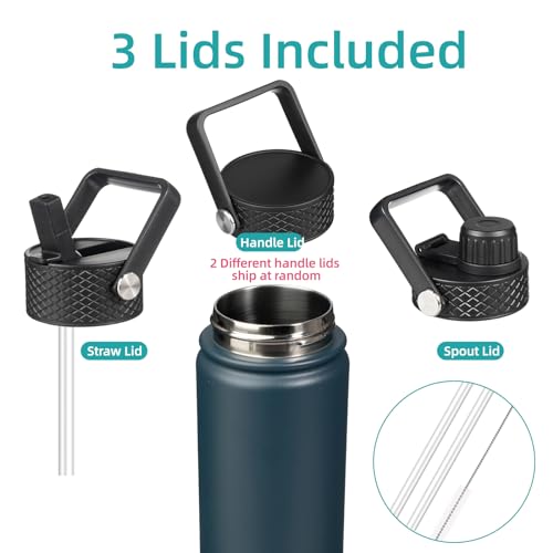 Konokyo 18 oz Insulated Water Bottle Stainless Steel Sport Bottles with 3 Lids,Navy Blue - Image 3