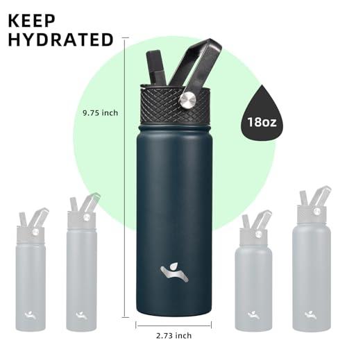 Konokyo 18 oz Insulated Water Bottle Stainless Steel Sport Bottles with 3 Lids,Navy Blue - Image 5