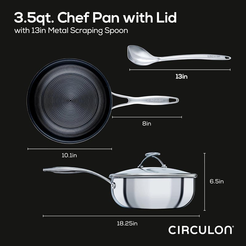 Circulon Clad Stainless Steel Chef Pan and Utensil Set with Hybrid SteelShield and Nonstick Technology - Image 2