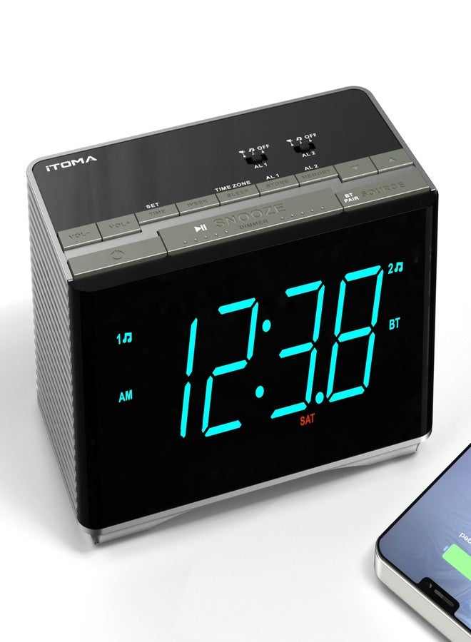 iTOMA Alarm Clock Radio-Bluetooth Stereo Speakers,FM Radio,Dual Alarm,Snooze,Brightness Dimmer,USB Charging, Alarm Clock for Bedroom Office 3501 - Image 1