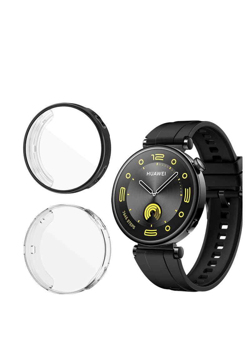 حافظة حماية مكونة من قطعتين متوافقة مع ساعة هواوي جى تى 4 مقاس 41 ملم، حافظة واقية من مادة  باللون الأسود و الشفاف