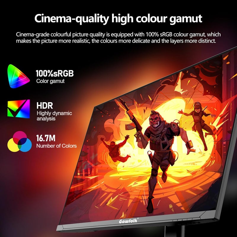 Gawfolk شاشة ألعاب 27 بوصة 4K 144Hz UHD (3840x2160P) سرعة 1ms (GTG) 100% sRGB FreeSync إضاءة خلفية RGB قابلة لتعديل الارتفاع والإمالة والدوران - Image 4