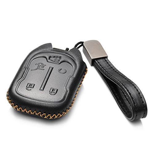 Vitodeco Genuine Leather Smart Key Fob Case with Leather Strap Compatible for GMC Acadia, GMC Terrain 2017 - 2025 (5-Button, Black) - Image 2