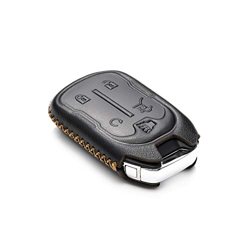 Vitodeco Genuine Leather Smart Key Fob Case with Leather Strap Compatible for GMC Acadia, GMC Terrain 2017 - 2025 (5-Button, Black) - Image 3
