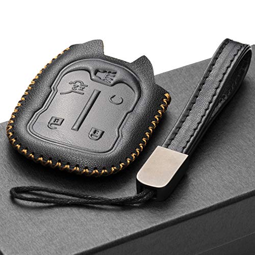 Vitodeco Genuine Leather Smart Key Fob Case with Leather Strap Compatible for GMC Acadia, GMC Terrain 2017 - 2025 (5-Button, Black) - Image 4
