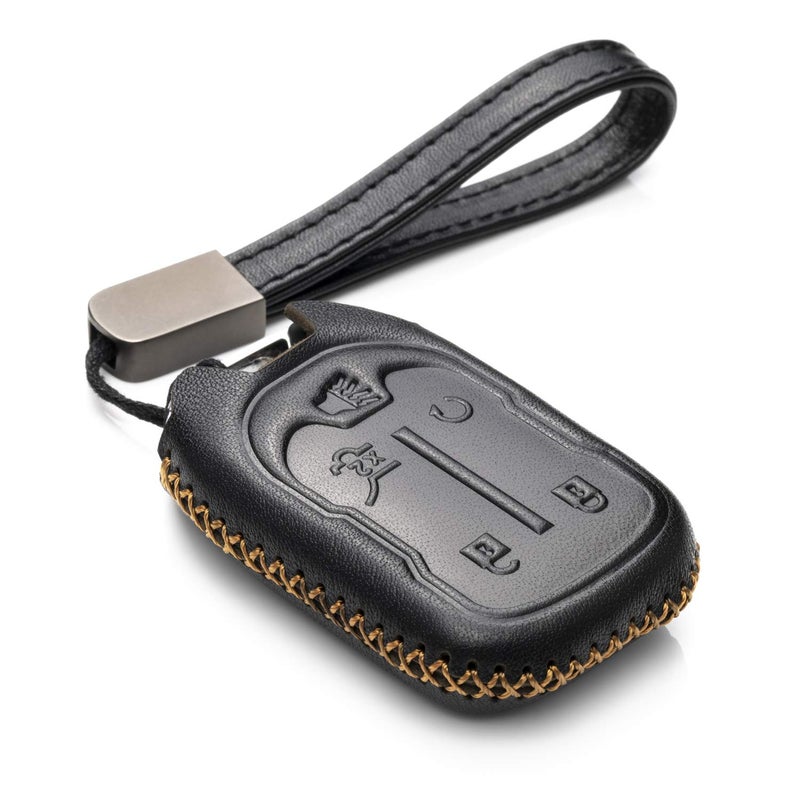 Vitodeco Genuine Leather Smart Key Fob Case with Leather Strap Compatible for GMC Acadia, GMC Terrain 2017 - 2025 (5-Button, Black) - Image 5
