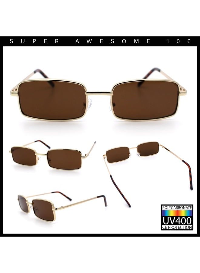 SA106 Mens Retro Vintage Narrow Rectangular Metal Sunglasses (Gold Brown) - Image 3