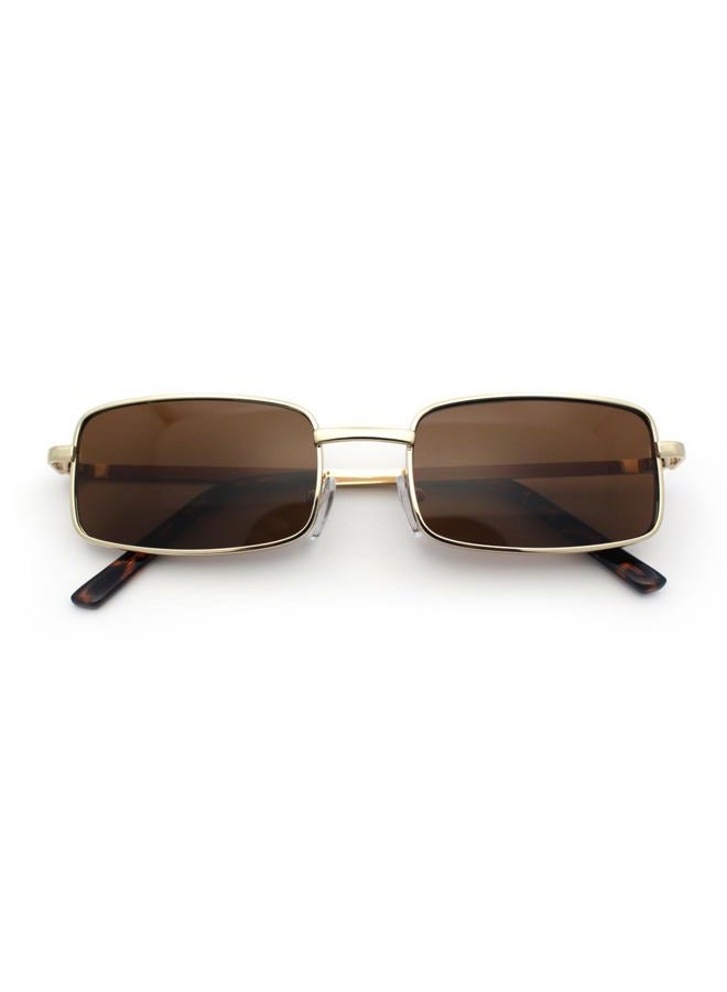 SA106 Mens Retro Vintage Narrow Rectangular Metal Sunglasses (Gold Brown) - Image 1