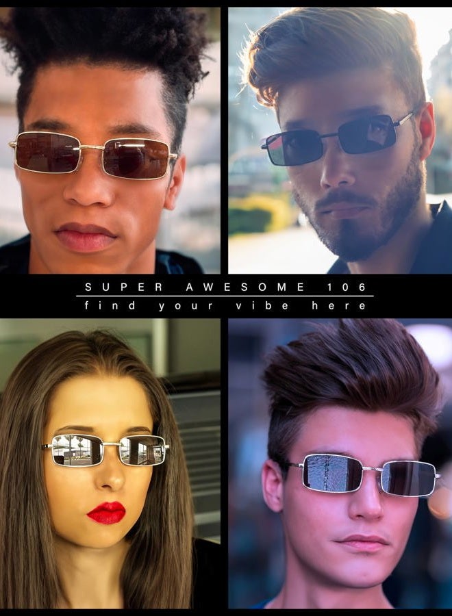 SA106 Mens Retro Vintage Narrow Rectangular Metal Sunglasses (Gold Brown) - Image 2