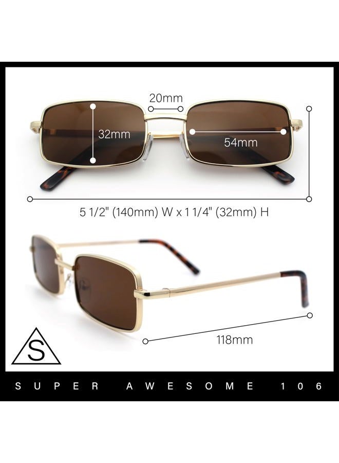 SA106 Mens Retro Vintage Narrow Rectangular Metal Sunglasses (Gold Brown) - Image 4