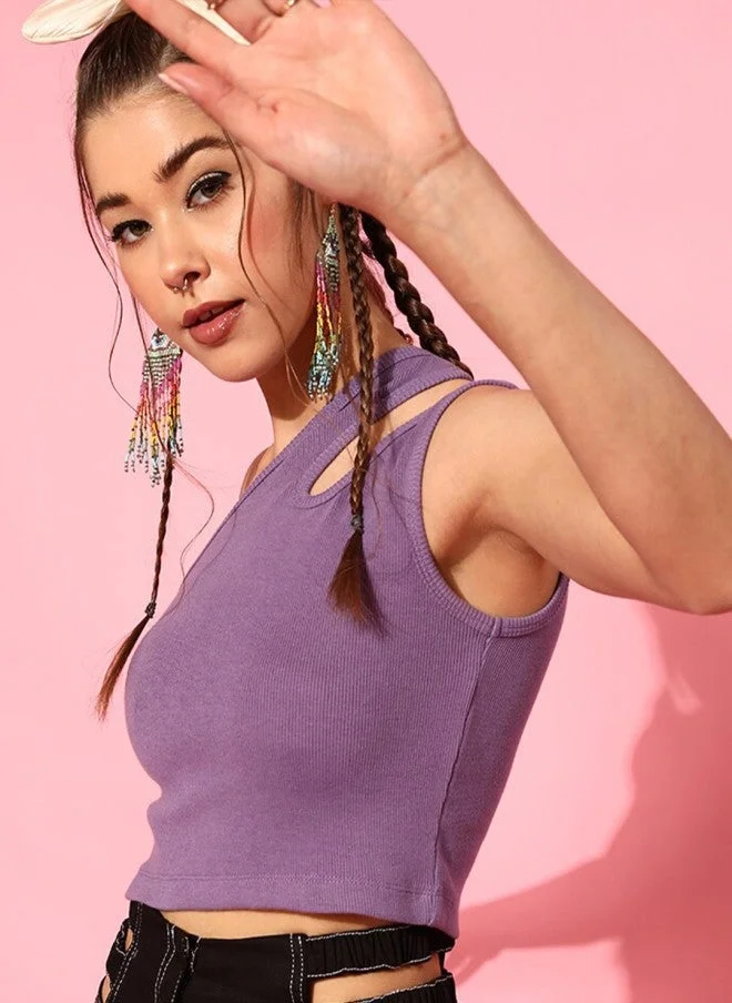 STREET 9 Elegant Lavender One-Shoulder Crop Top for Women