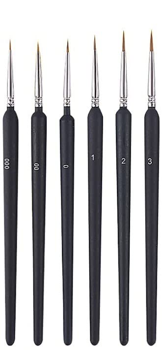 deziine Nylon 6Pcs Paint Brushes Set for Fine Detailing Round Pointed Tip(Tip-000,00,0,1,2,3) (Black) - Image 1