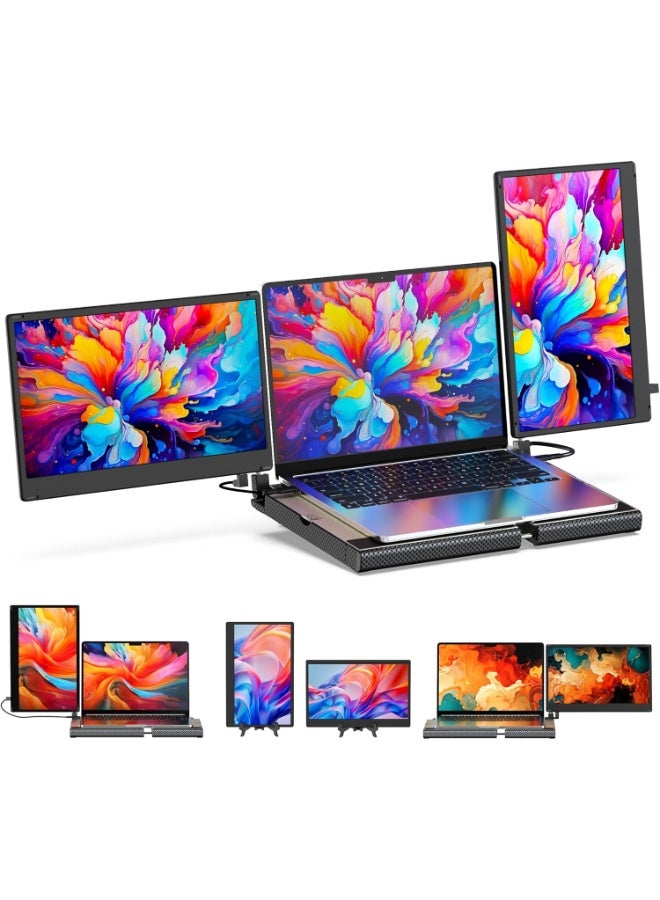 14" Triple Laptop Screen Extender with 360° Rotation, Detachable Monitor, Stretchable Base, Plug & Play, Compatible with Windows, Mac, Chrome, PS4, Switch  - Image 1