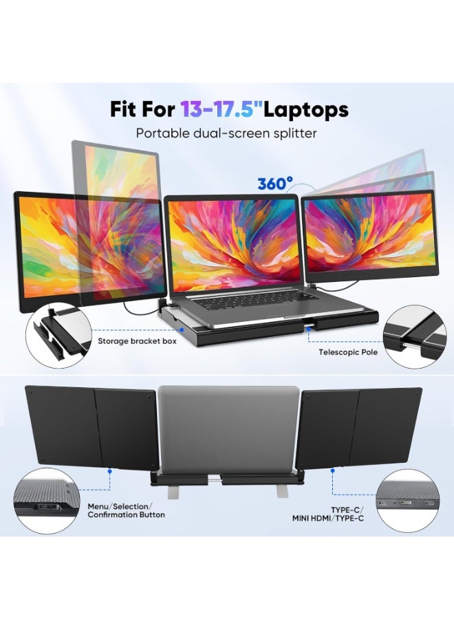 14" Triple Laptop Screen Extender with 360° Rotation, Detachable Monitor, Stretchable Base, Plug & Play, Compatible with Windows, Mac, Chrome, PS4, Switch  - Image 3