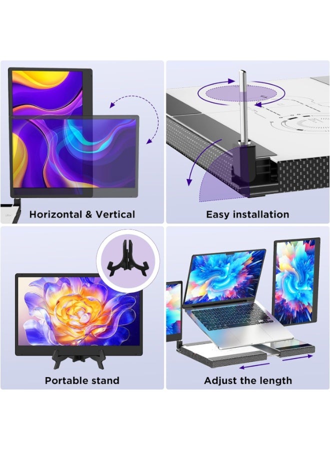 14" Triple Laptop Screen Extender with 360° Rotation, Detachable Monitor, Stretchable Base, Plug & Play, Compatible with Windows, Mac, Chrome, PS4, Switch  - Image 4