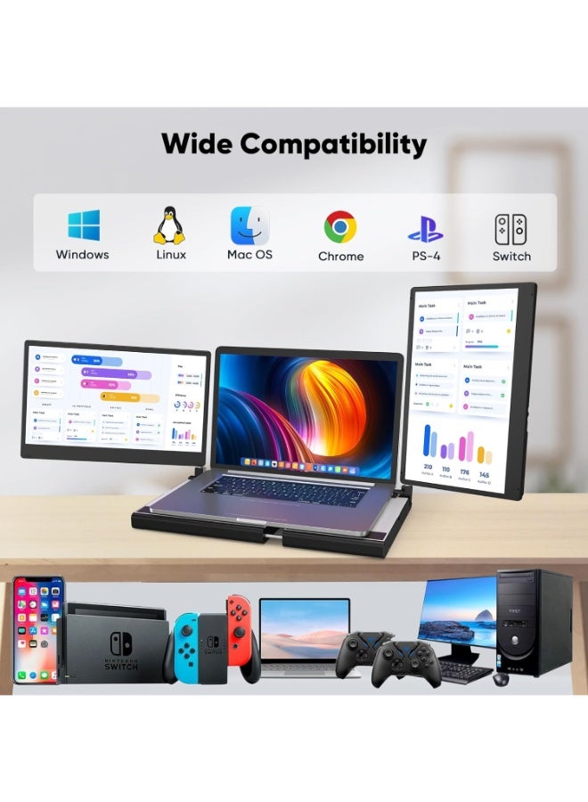 14" Triple Laptop Screen Extender with 360° Rotation, Detachable Monitor, Stretchable Base, Plug & Play, Compatible with Windows, Mac, Chrome, PS4, Switch  - Image 5