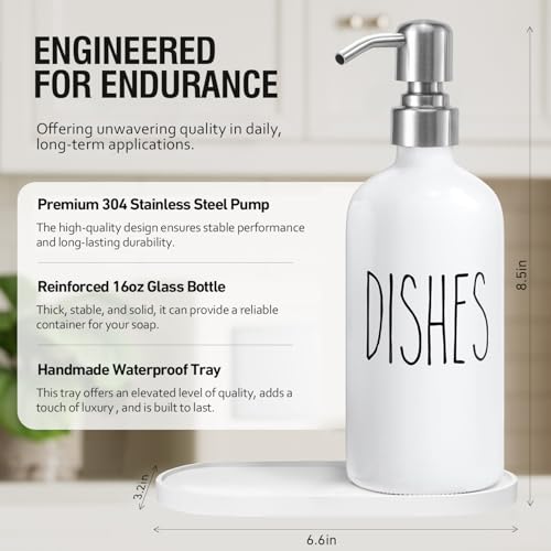 MOMEEMO Soap Dispenser for Kitchen Sink White Soap Dispenser with Silver Metal Pump Suitable for Kitchen Decor and Accessories White Silver - Image 3