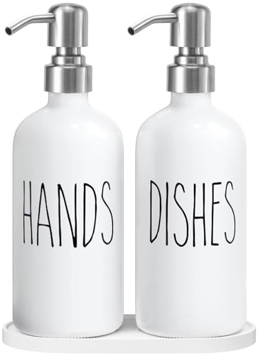 MOMEEMO Soap Dispenser for Kitchen Sink White Soap Dispenser with Silver Metal Pump Suitable for Kitchen Decor and Accessories White Silver - Image 1