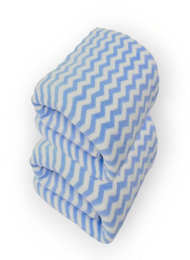 First Kick Luxury Microfiber 2 Pcs Face Baby Towel Super Absorbent, Fade-Resistent, Ultra Soft (Zig-Zag) - L 61 cm x B 46 cm - Sky Blue - Image 1