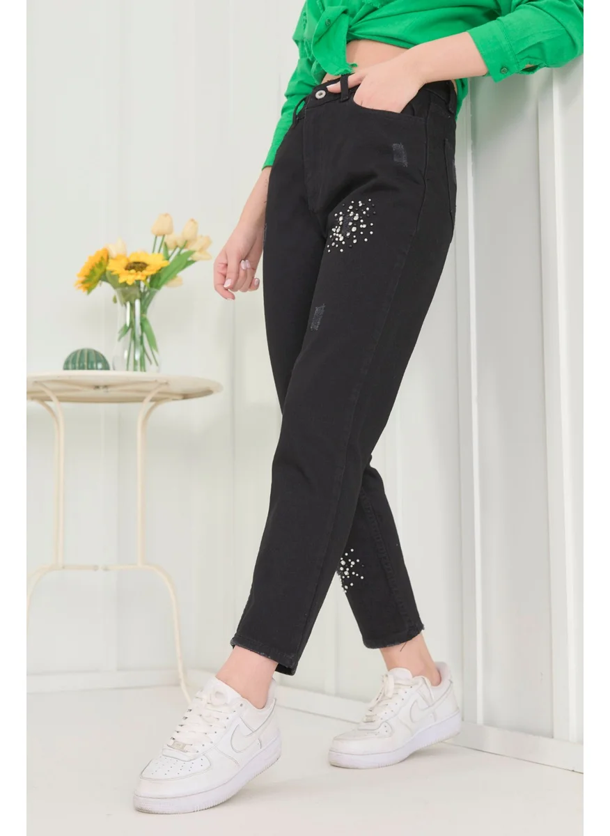 Tofisa Plain Mid Women Black Jeans - 11189