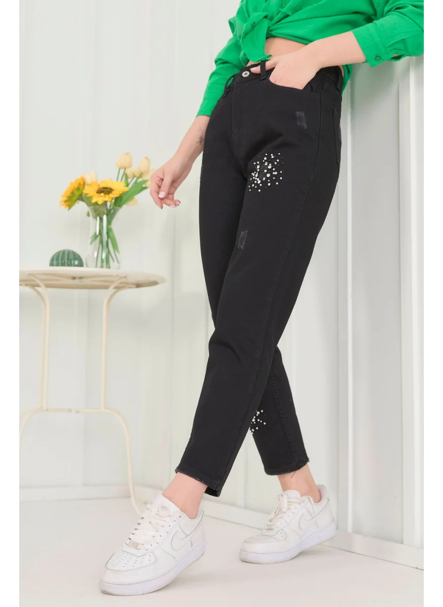 Tofisa Plain Mid Women Black Jeans - 11189