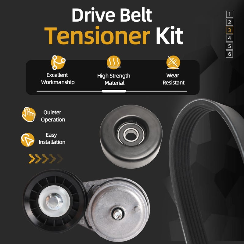 JAVOUKA 38103 Serpentine Belt Drive Component Kit  For Chevy C1500 C2500 C3500 K1500 K2500 K3500 1996-1999 (4.3L/5.0L/5.7L)  Drive Belt Tensioner And Idler Pulley Serpentine Belt Kit #10239670 38001 6Pk2440 - Image 4